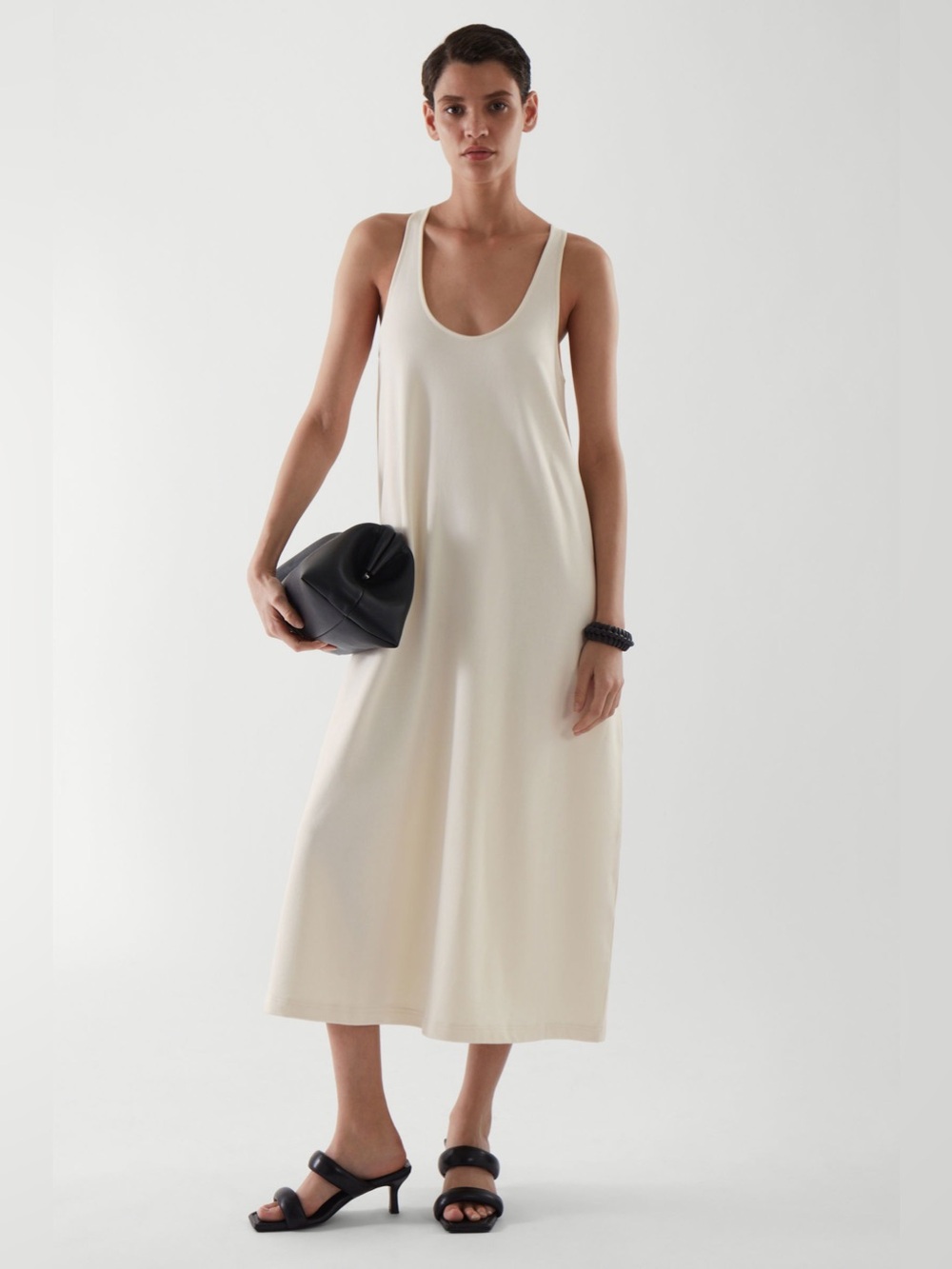 COS Cream Sleeveless jersey Midi slip Dress with Pockets Size S